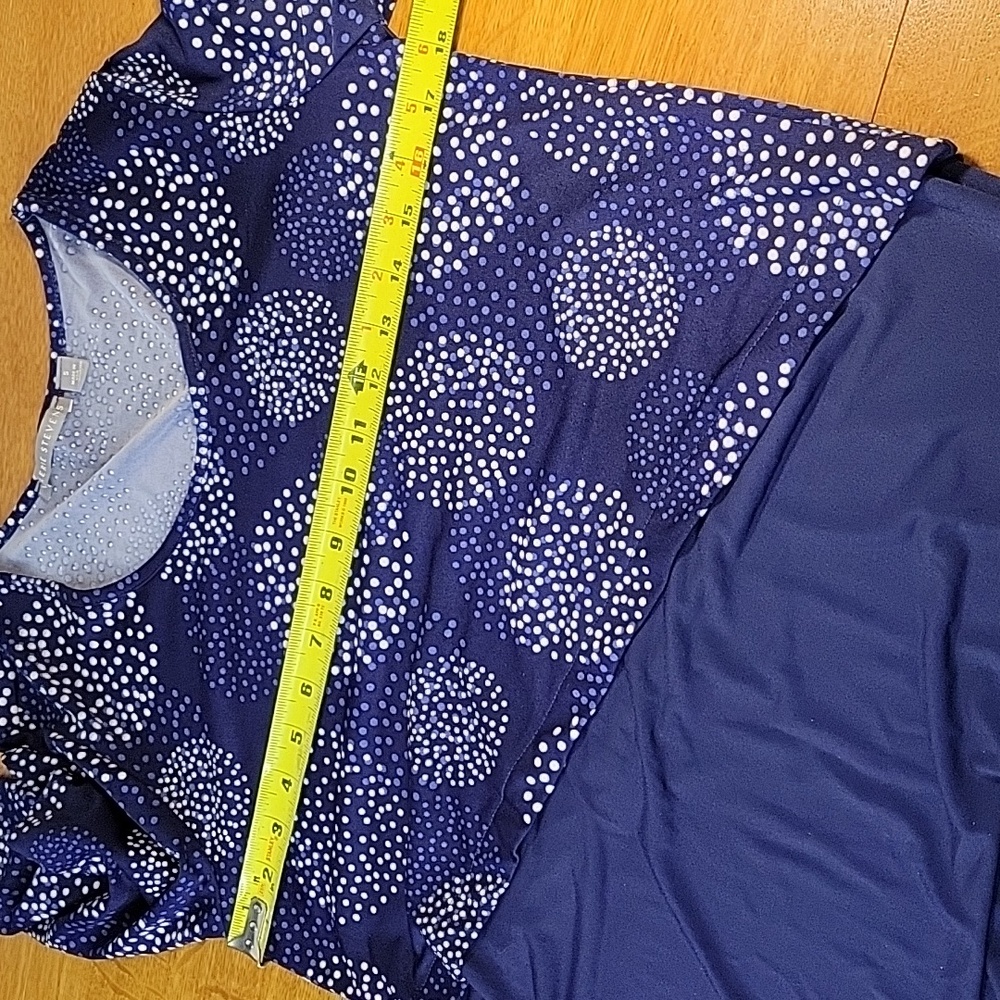 Valerie Stevens Women's Blue, With White Polka Dot, 3/4 Sleeve Size S Top Blouse - Picture 14 of 16